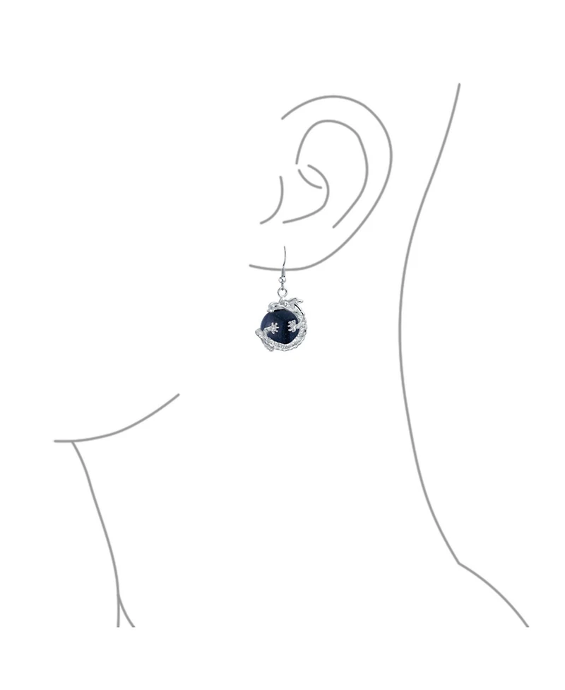 Bling Jewelry Dragon Design Dangle Earrings with Natural Stones and Opalite Ball