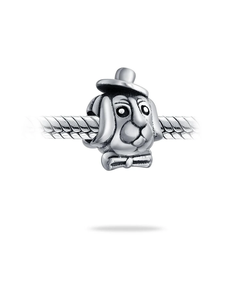 Bling Jewelry Bff Animal Puppy Top Hat Dog Bead Charm Oxidized .925 Sterling Silver