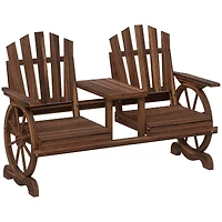 Outsunny Wooden Garden Bench with Table, 2-Seat Outdoor