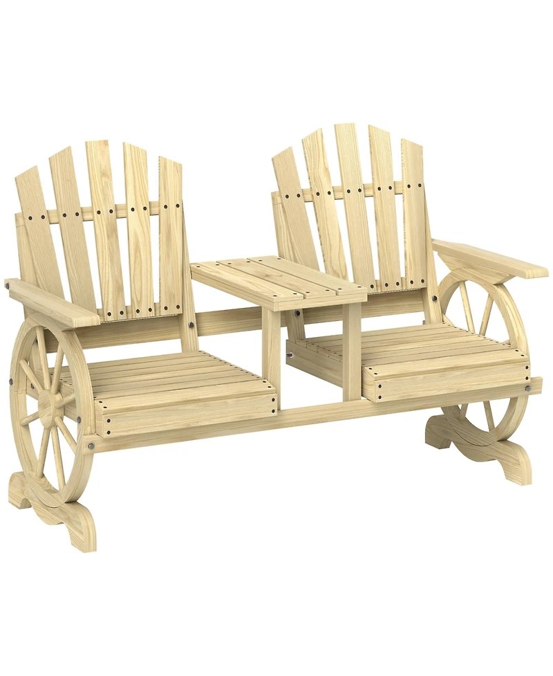 Outsunny Wooden Garden Bench with Table, 2-Seat Outdoor Bench