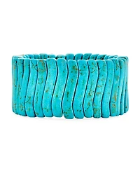 Bling Jewelry Fashion Trendy Boho Wave Beads Blue Wide Flat Compressed Blue Turquoise Stretch Bracelet Western Jewelry Adjustable