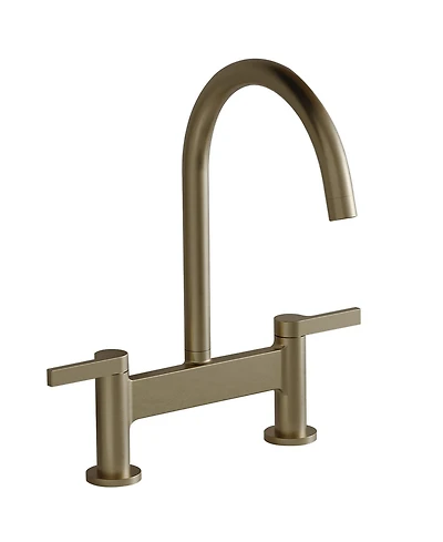 Modern Double Handle 2 Holes Deck Mount Bridge Kitchen Faucet With 360 Swivel Spout Sink Brushed Nickel
