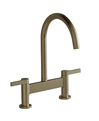 Modern Double Handle 2 Holes Deck Mount Bridge Kitchen Faucet With 360 Swivel Spout Sink Brushed Nickel