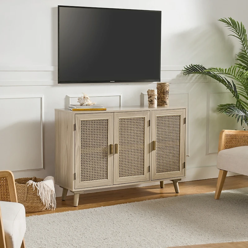 Mid-century Modern Pidcock Contemporary Door Accent Cabinet with Rattan