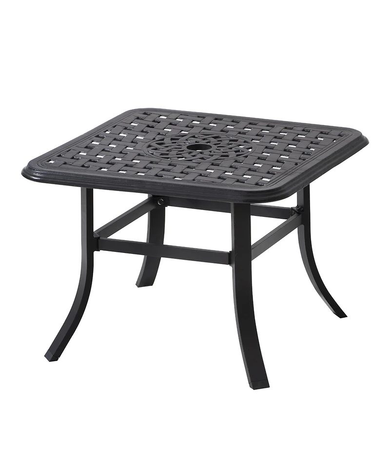 Square Metal Bistro Table with Umbrella Hole – Outdoor Dining Table for Patio