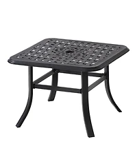 Square Metal Bistro Table with Umbrella Hole – Outdoor Dining Table for Patio