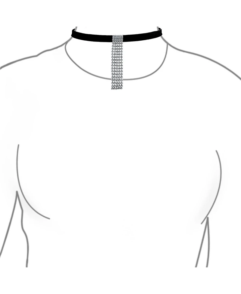 Bling Jewelry Choker Black Velvet White Rhinestone Dangle Waterfall Fringe Adjustable Prom Holiday Evening Necklace