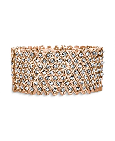 Bling Jewelry Wide Pink Rose Gold Plated White Crystal Encrusted Statement Stretch Bracelet