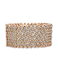 Bling Jewelry Wide Pink Rose Gold Plated White Crystal Encrusted Statement Stretch Bracelet
