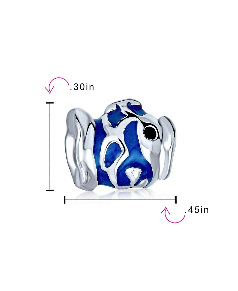 Bling Jewelry Ocean Blue Enamel Aquatic Nautical Sea Blow Fish Charm Bead .925 Sterling Silver