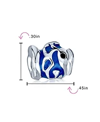 Bling Jewelry Ocean Blue Enamel Aquatic Nautical Sea Blow Fish Charm Bead .925 Sterling Silver