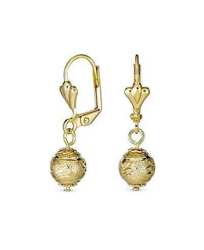 Bling Jewelry Elegant Stunning Spheres Light Weight Dangle Lever back Round 6MM Ball Drop Earrings Yellow 18K Gold Plated Brass