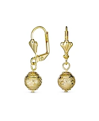 Bling Jewelry Elegant Stunning Spheres Light Weight Dangle Lever back Round 6MM Ball Drop Earrings Yellow 18K Gold Plated Brass
