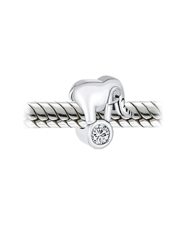 Bling Jewelry Lucky Animal Good Luck Trunk Up Circus Elephant Bezel Cz Bead Charm .925 Sterling Silver