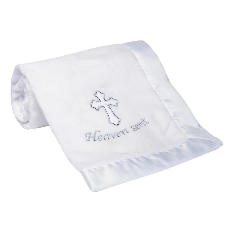 Lambs & Ivy Baby Heaven Sent Baptism/Christening Soft White Fleece Blanket