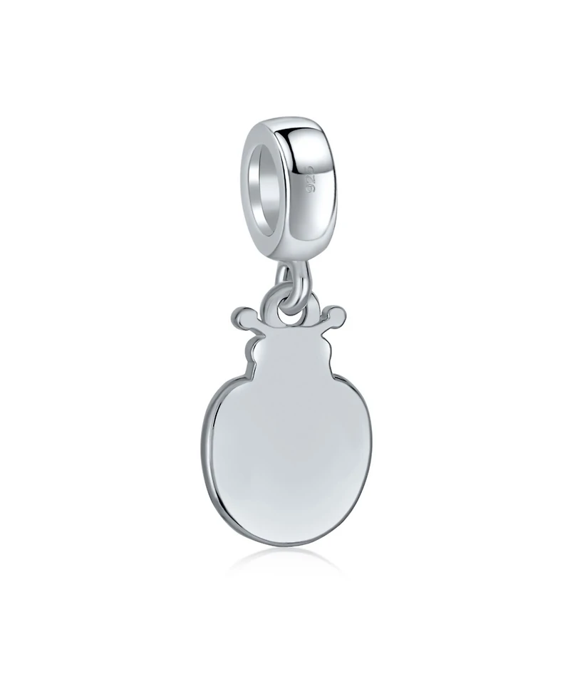 Bling Jewelry Red Lucky Ladybug Insect Gardener Dangle Charm Bead .925 Sterling Silver