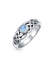 Bling Jewelry Rainbow Moonstone Celtic Trinity Knot Triquetra Ring 1mm Band .925 Sterling Silver