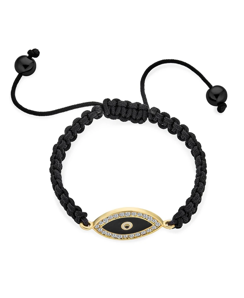 Bling Jewelry Black Braided Cord Evil Eye Bracelet Bolo Crystal Accent Adjustable Gold Plated Protection And Good Luck