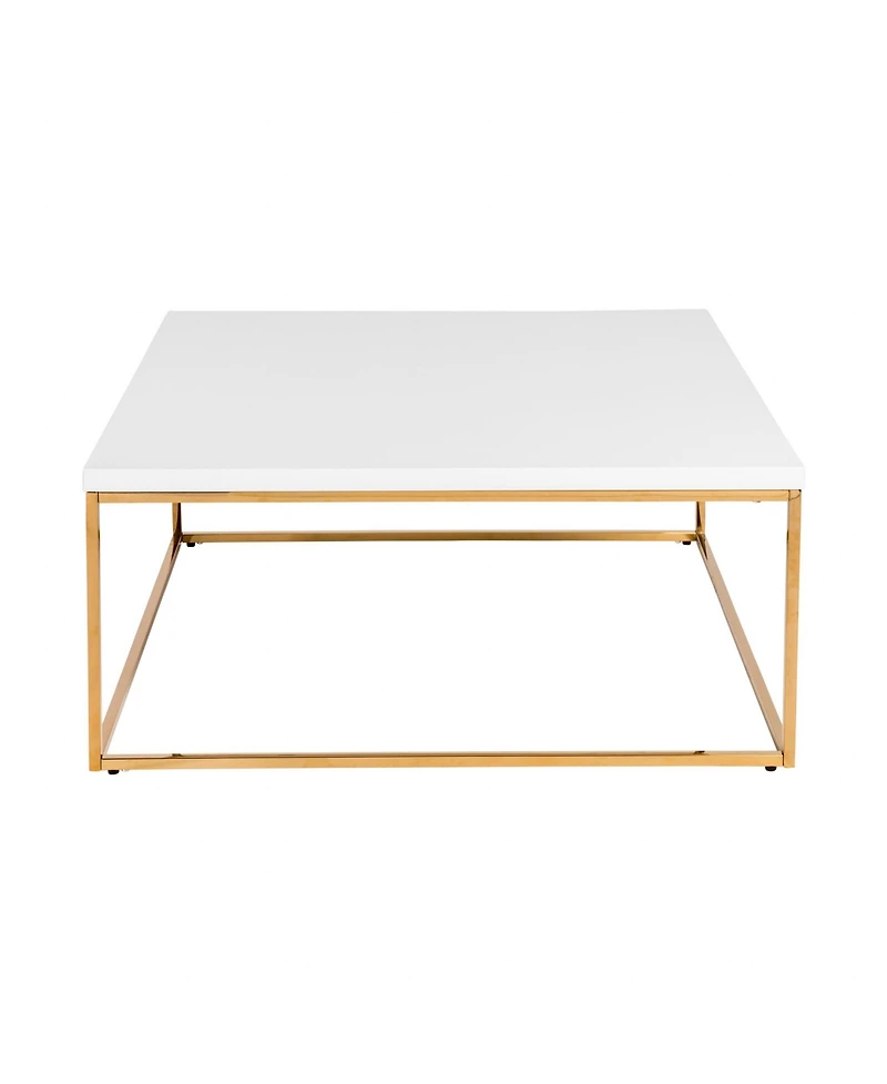35" White And Gold Metal Square Coffee Table
