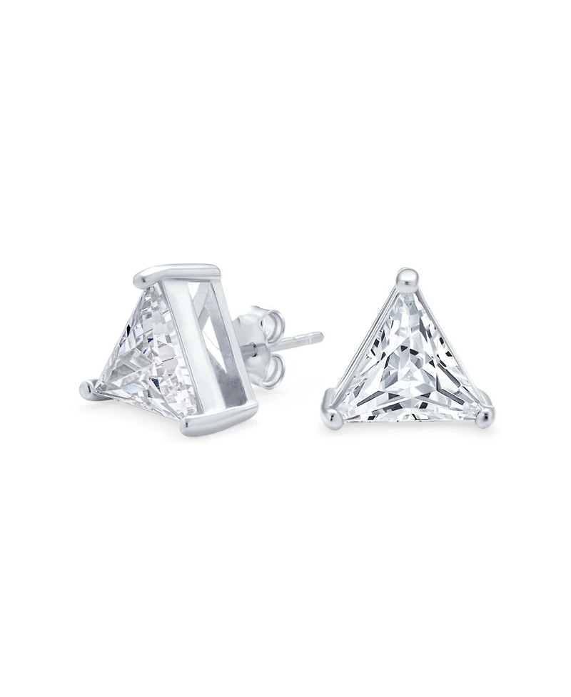 Bling Jewelry Trillion Cut Cz Triangle Stud Earrings Gold Plated Sterling Silver