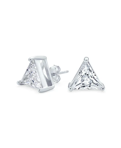 Bling Jewelry Trillion Cut Cz Triangle Stud Earrings Gold Plated Sterling Silver