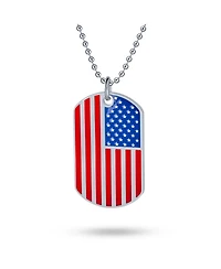 Bling Jewelry Patriotic Flag Star Dog Tag Pendant Necklace in Red White Blue Stripes