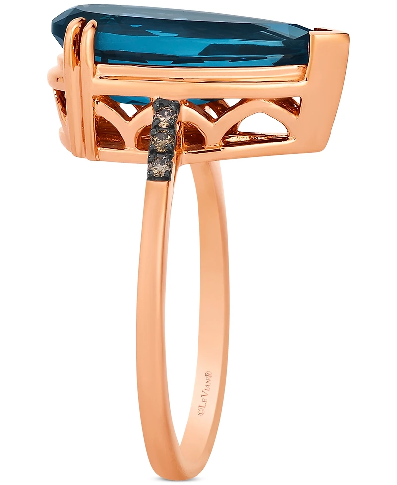Le Vian Chocolatier Deep Sea Blue Topaz (3-1/2 ct. t.w.) & Chocolate Diamond (1/20 ct. t.w.) Ring in 14k Rose Gold