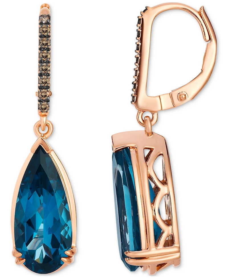 Le Vian Chocolatier Deep Sea Blue Topaz (7 ct. t.w.) & Chocolate Diamond (1/8 ct. t.w.) Earrings in 14k Rose Gold
