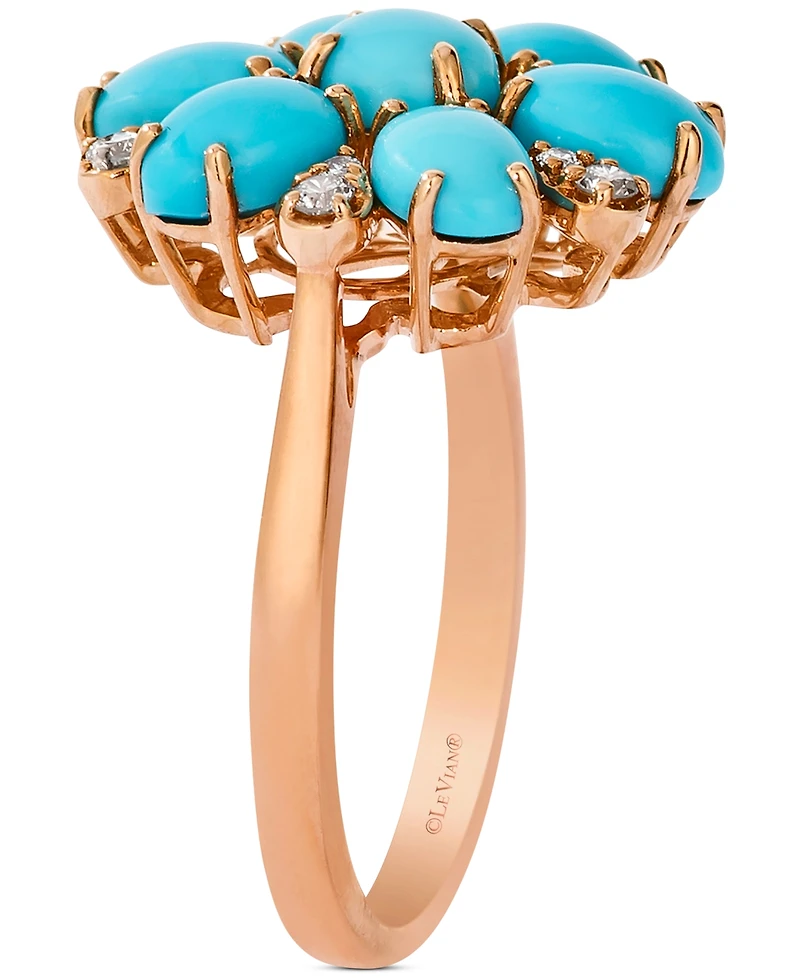Le Vian Robins Egg Blue Turquoise & Nude Diamond (1/5 ct. t.w.) Flower Ring in 14k Rose Gold