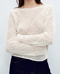 Mango Women's Cotton Openwork Knit Sweater