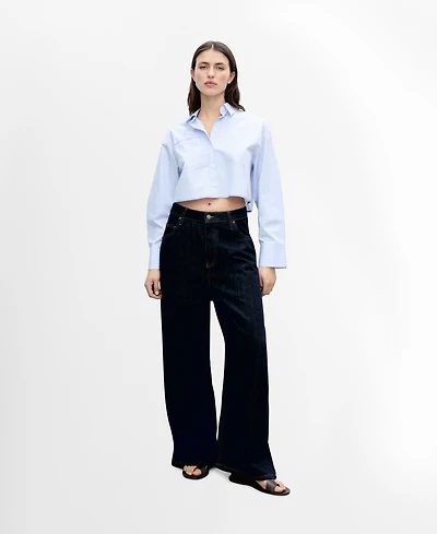 Mango Women's Seam Detail Striped Crop Shirt