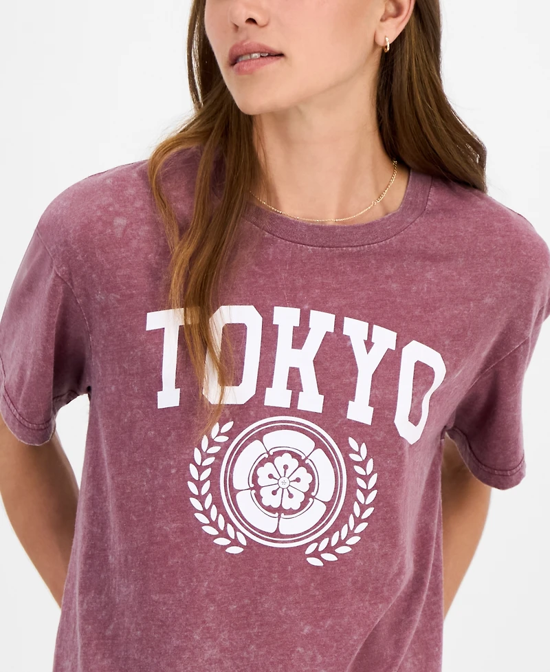 Rebellious One Juniors' Tokyo Mineral Wash Graphic T-Shirt