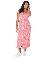 Roxy Shelley Coast Floral-Print Tie-Front Midi Dress