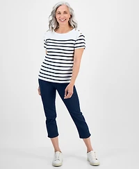 Style & Co Petite Cotton Button-Shoulder Tee, Exclusively at Macy's