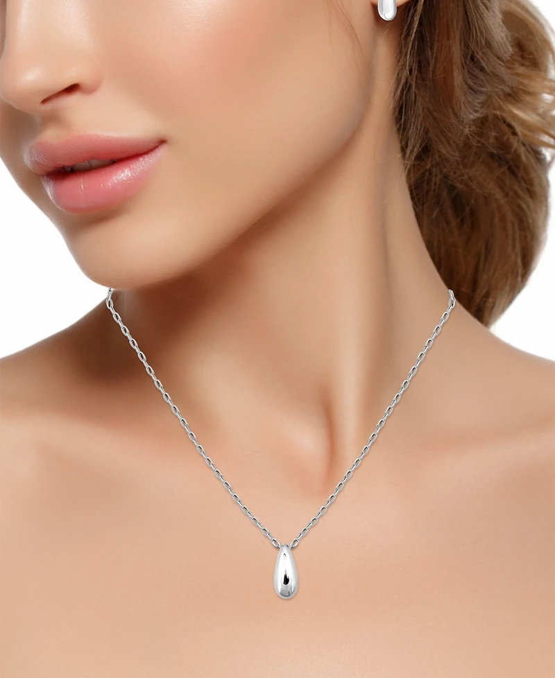 2-Pc. Set Polished Teardrop Pendant Necklace & Matching Stud Earrings