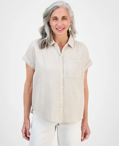 Style & Co Petite Cotton Gauze Camp Shirt, Created for Macy's