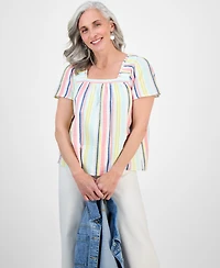 Style & Co Petite Square-Neck Cotton Top, Exclusively at Macy's