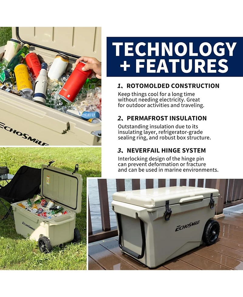 EchoSmile 75 Quart Rotomolded Cooler, Built to Stand up The Rigors of Journey