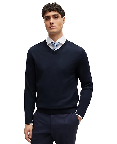 Boss by Hugo Men's Slim-Fit Merino Wool V-Neck Sweater