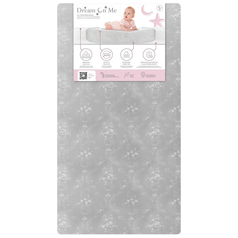 Dream On Me Floral Dreams Firm Fiber Standard Baby Crib Mattress in Teal, Greenguard Gold and Jpma Certified