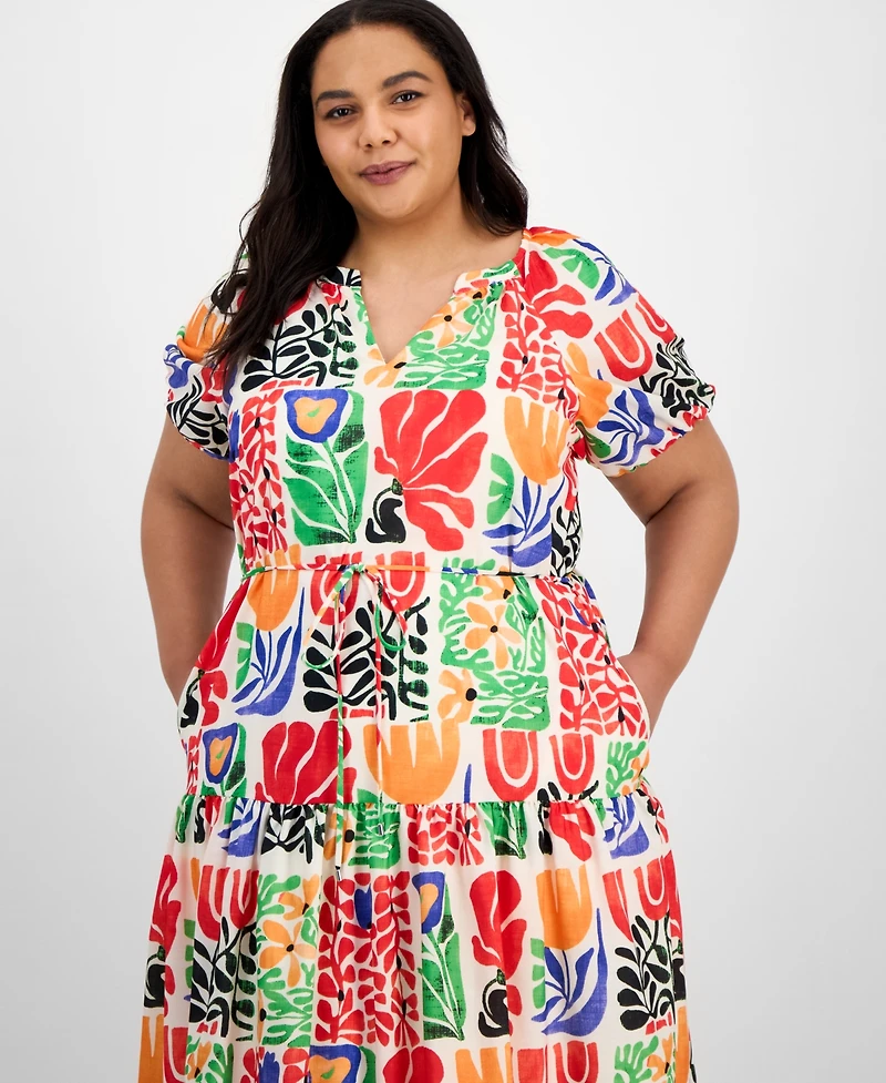 julia jordan Plus Puff-Sleeve Printed Midi Dress