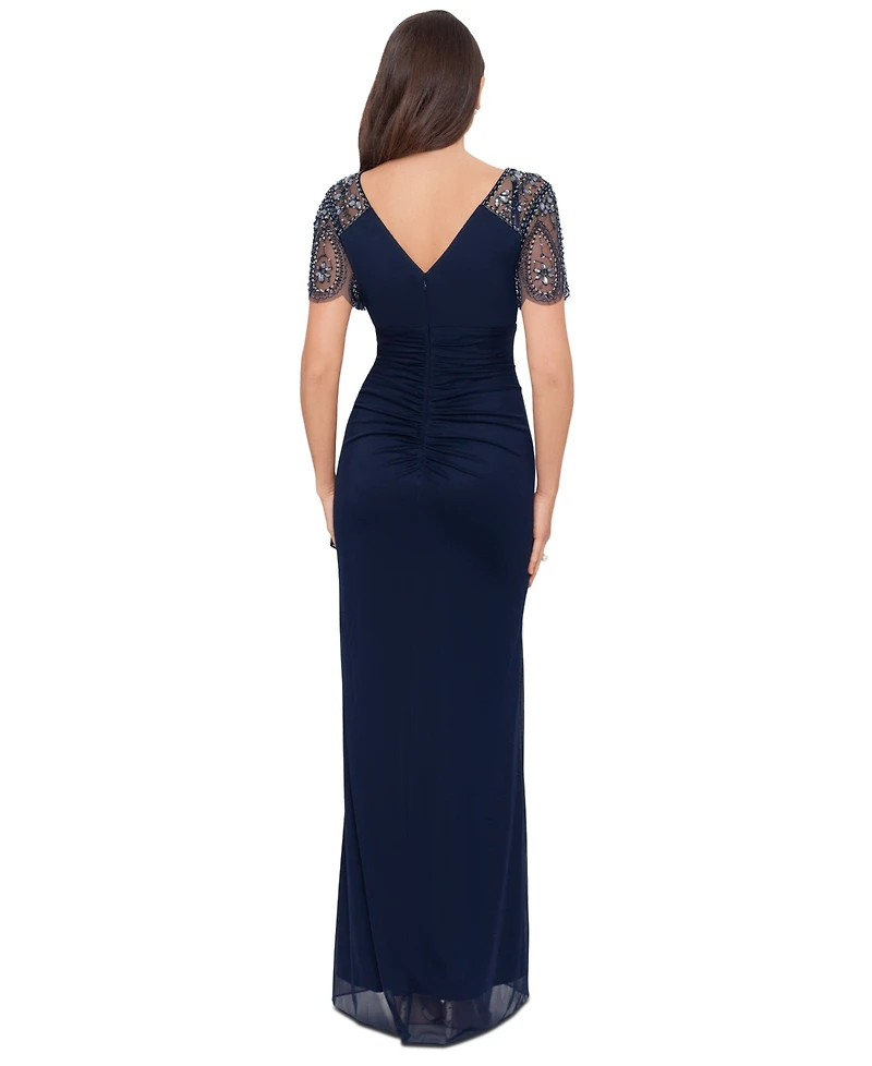 Xscape Beaded-Sleeve Gown