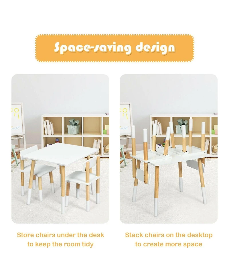 Kids Wooden Table and 2 Chairs Set