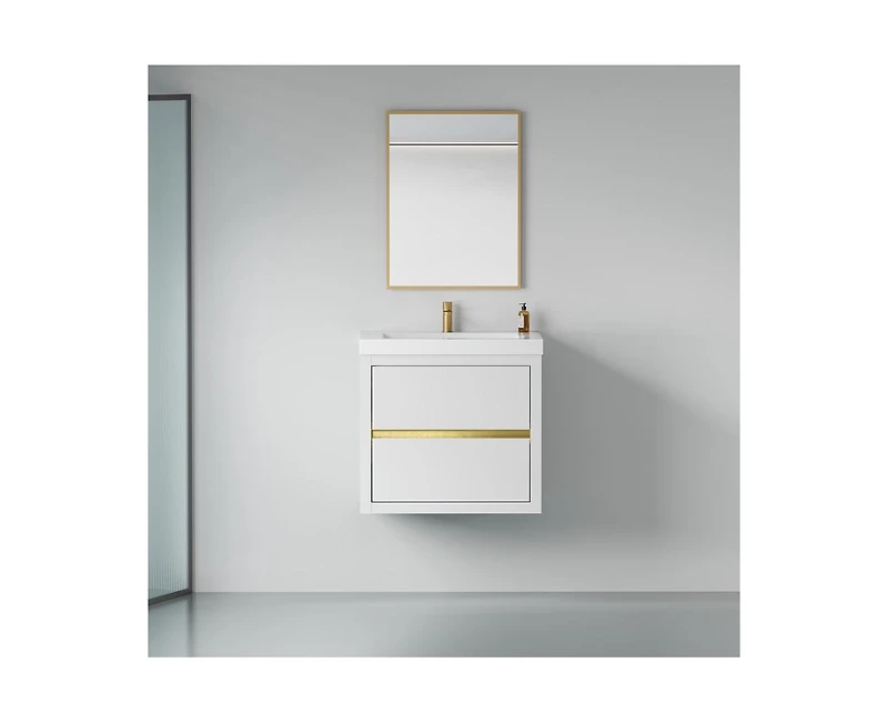 Casainc 24" Wall-Mounted Bathroom Vanity with Sink, Floating Bathroom Storage Cabinet with Stone Resin Countertop and Soft Close Drawers, Natural Oak