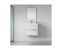 Casainc 24" Wall-Mounted Bathroom Vanity with Sink, Floating Bathroom Storage Cabinet with Stone Resin Countertop and Soft Close Drawers, Natural Oak