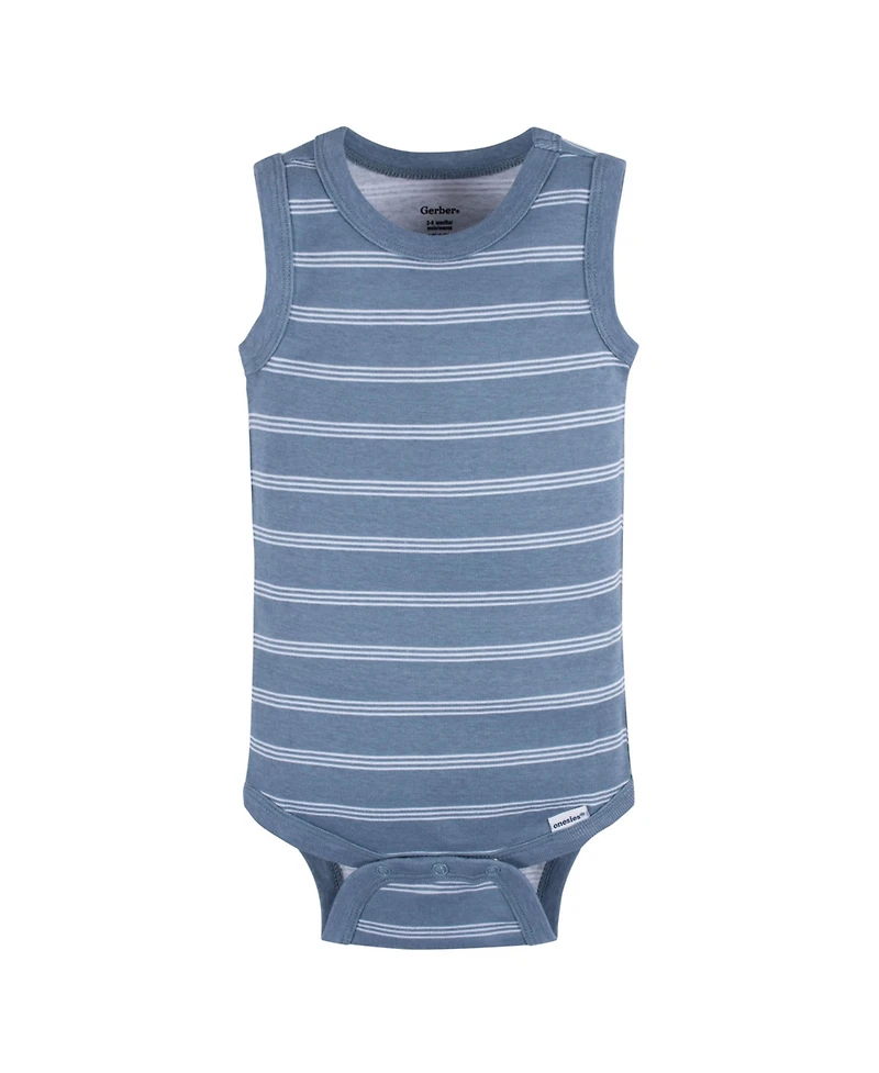 Gerber Baby Boys 5-Pack Sleeveless Onesies Bodysuits, Blue Stripe, 0-3 Months