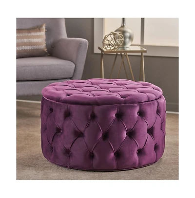 Round Velvet Ottoman Upholstered Footstool for Living Room or Bedroom Soft Polyester Fabric Comfortable Seating Option-The Pop Home