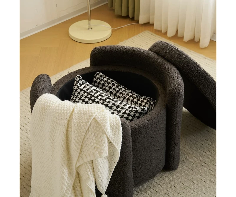 Boucle Storage Ottoman – Soft Lamb Fleece Footrest with Hidden Storage for Living Room or Bedroom, Durable and Stylish Design-The Pop Home