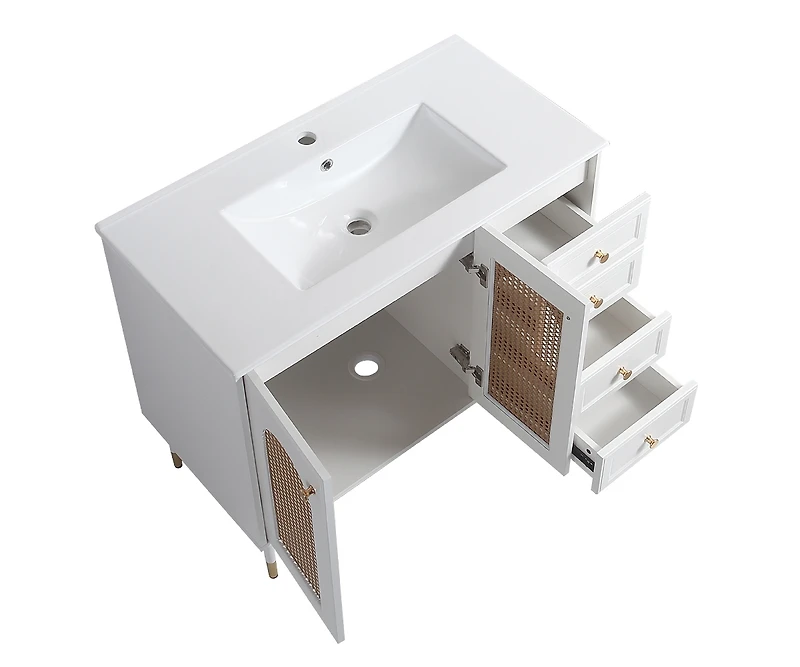 Casainc 36" Bathroom Vanity with Ceramic Sink, Rattan Bathroom Storage Cabinet with Two Doors and Drawer