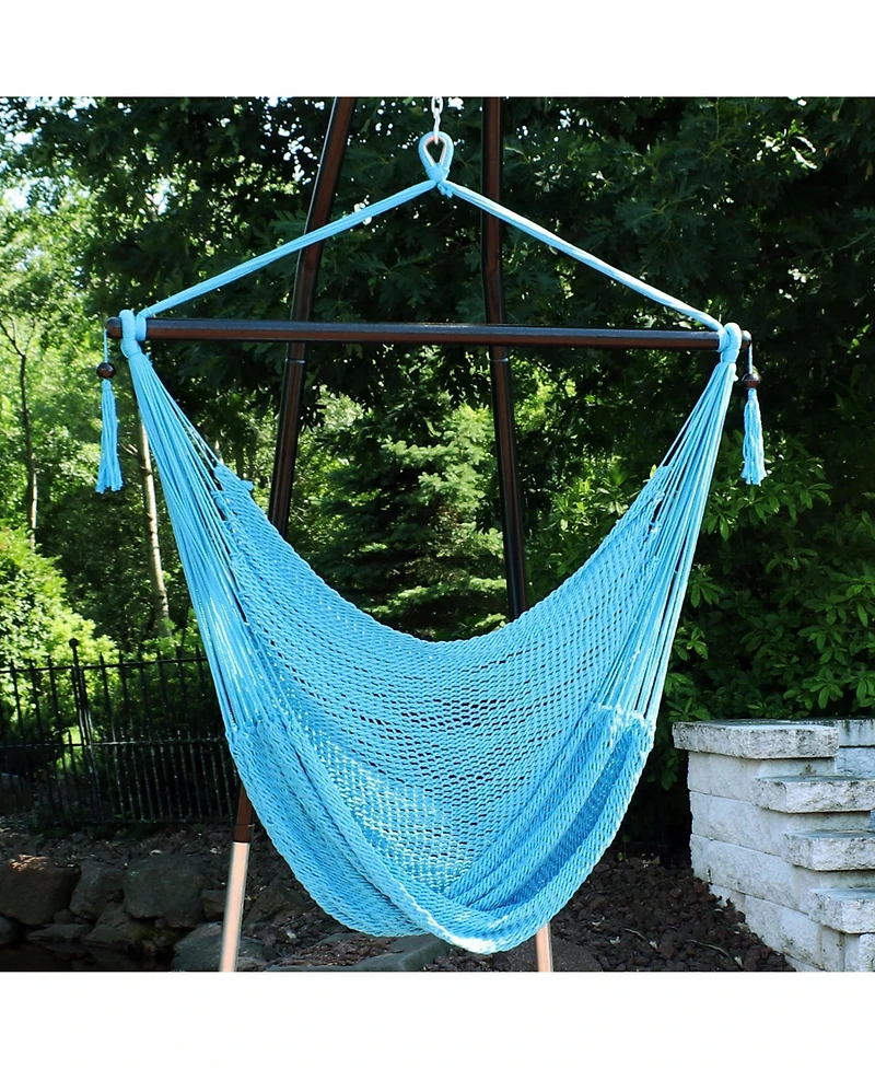 Caribbean Style Extra Large Hanging Rope Hammock Chair Swing for Backyard and Patio
